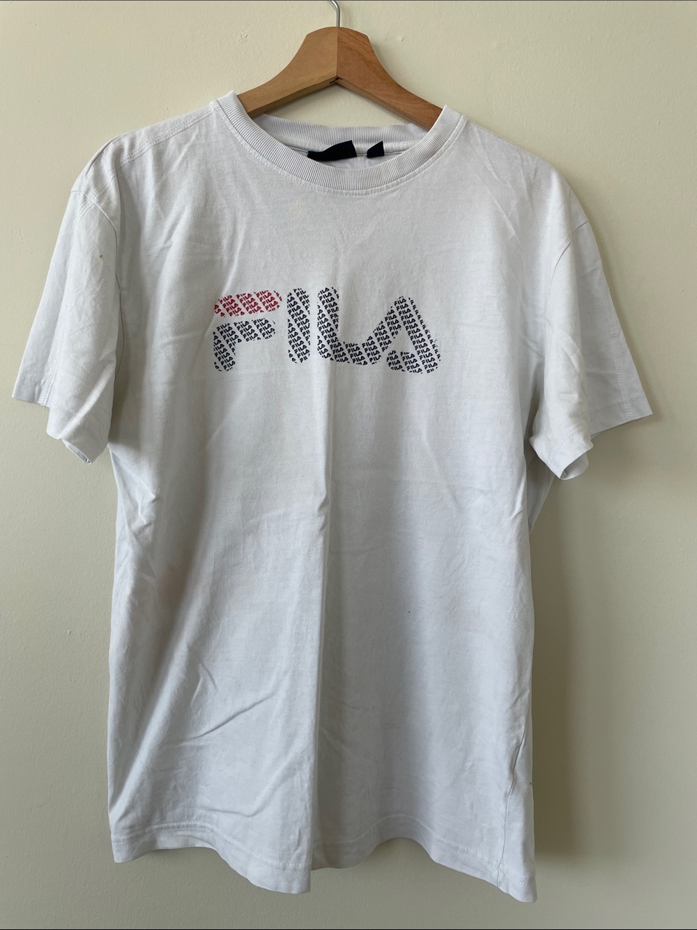90s Fila White Short Sleeve Tee with Red & Black Logo